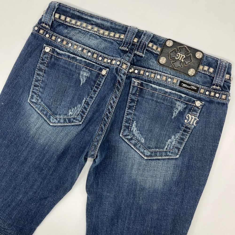 Miss Me Bootcut Jeans Size 27 Dark Wash Studded Distressed Y2K Boho JP5135BCR